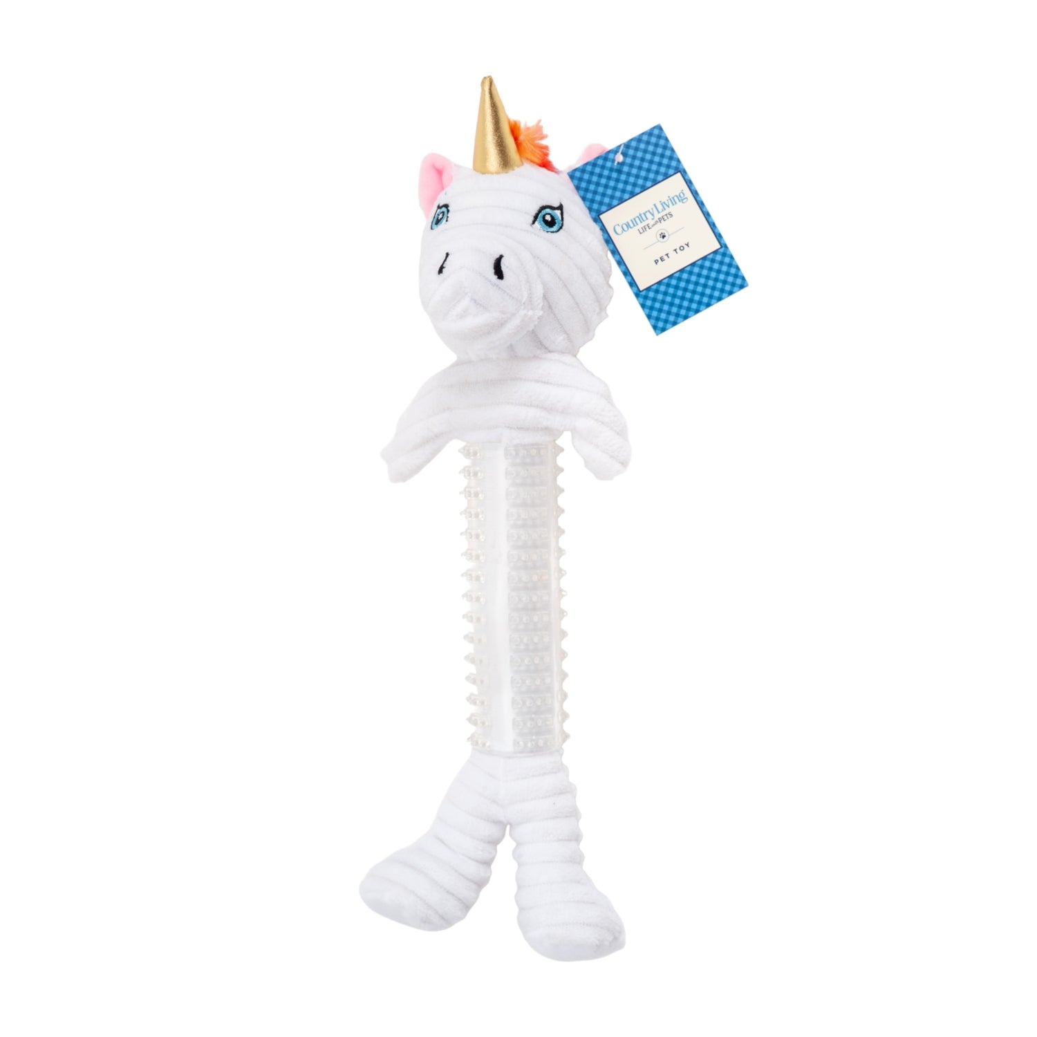 Country Living Thermoplastic Rubber Skinny Unicorn Corduroy Plush Dog Toy – with Squeaker & Crinkle Paper - Elite Pet Collective