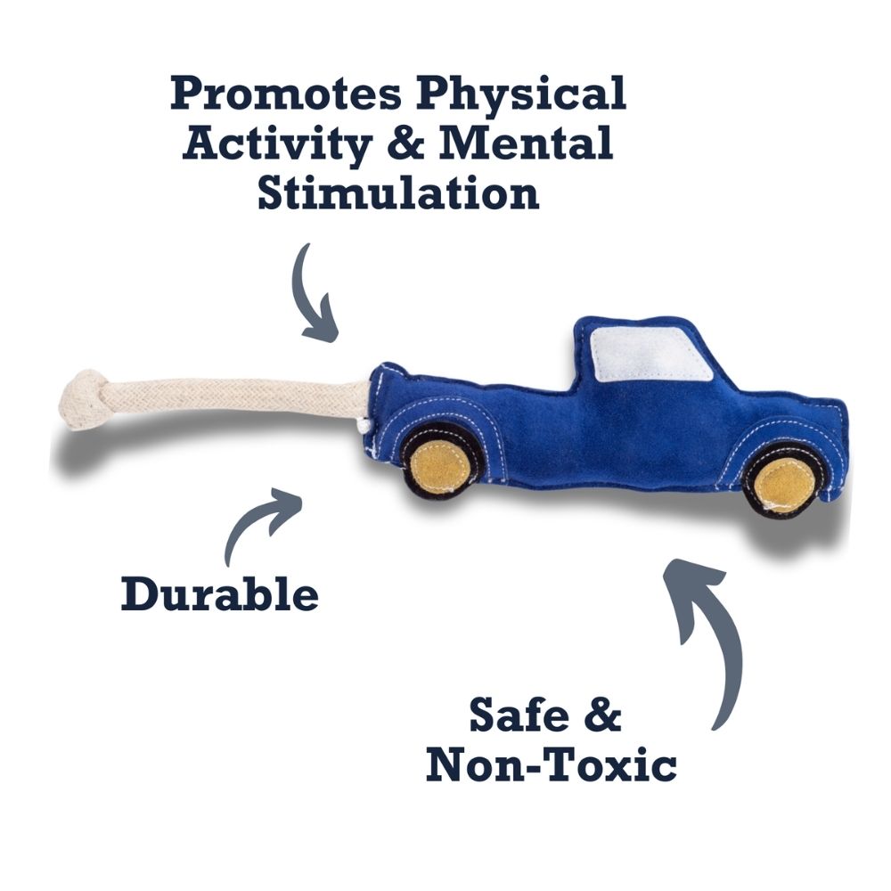 Country Living Faux Leather Blue Pickup Truck Dog Chew Toy, Durable, Safe and Non-Toxic - Elite Pet Collective