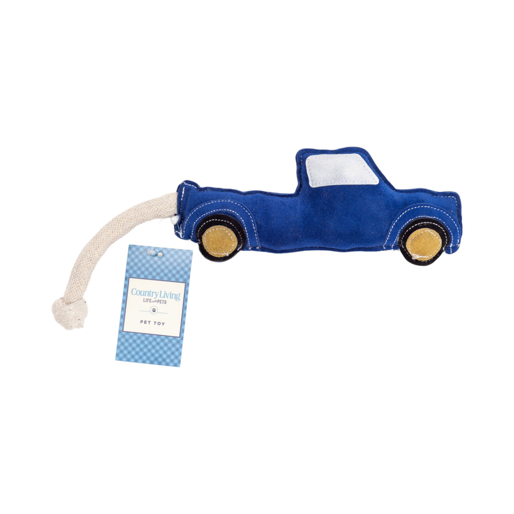 Country Living Faux Leather Blue Pickup Truck Dog Chew Toy, Durable, Safe and Non-Toxic - Elite Pet Collective