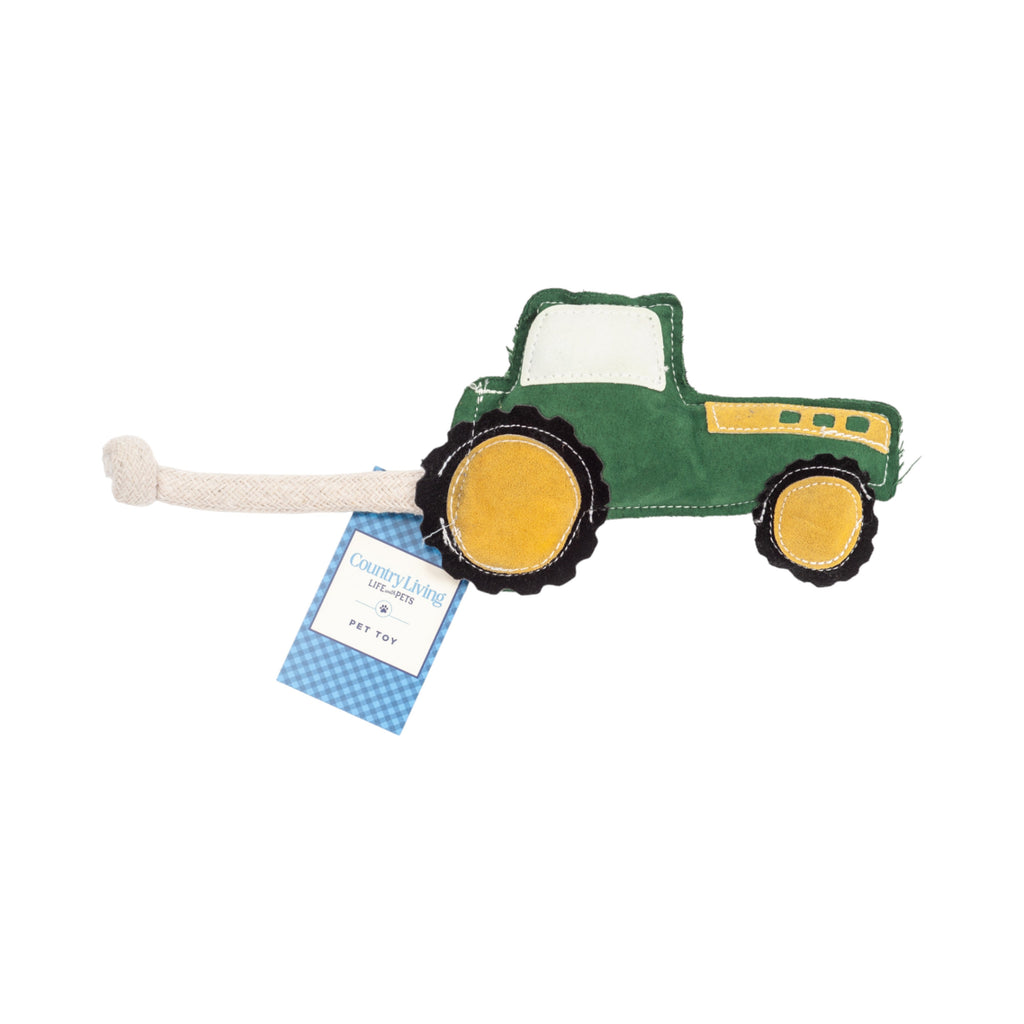 Country Living Faux Leather Green Tractor Dog Chew Toy, Durable, Safe and Non-Toxic - Elite Pet Collective
