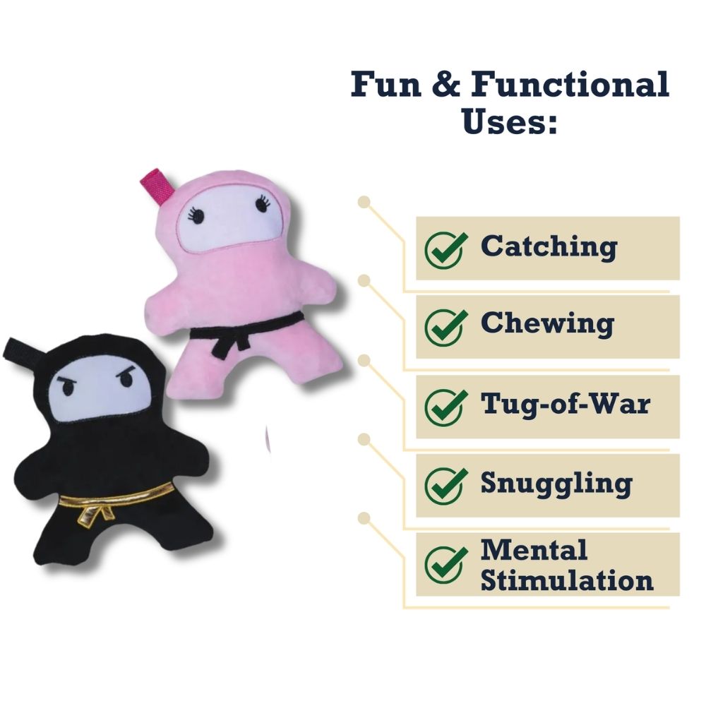 Pink & Black Ninja Love Plush Dog Toy Gift Set – with Squeaker & Crinkle Paper for Fun Play - Elite Pet Collective