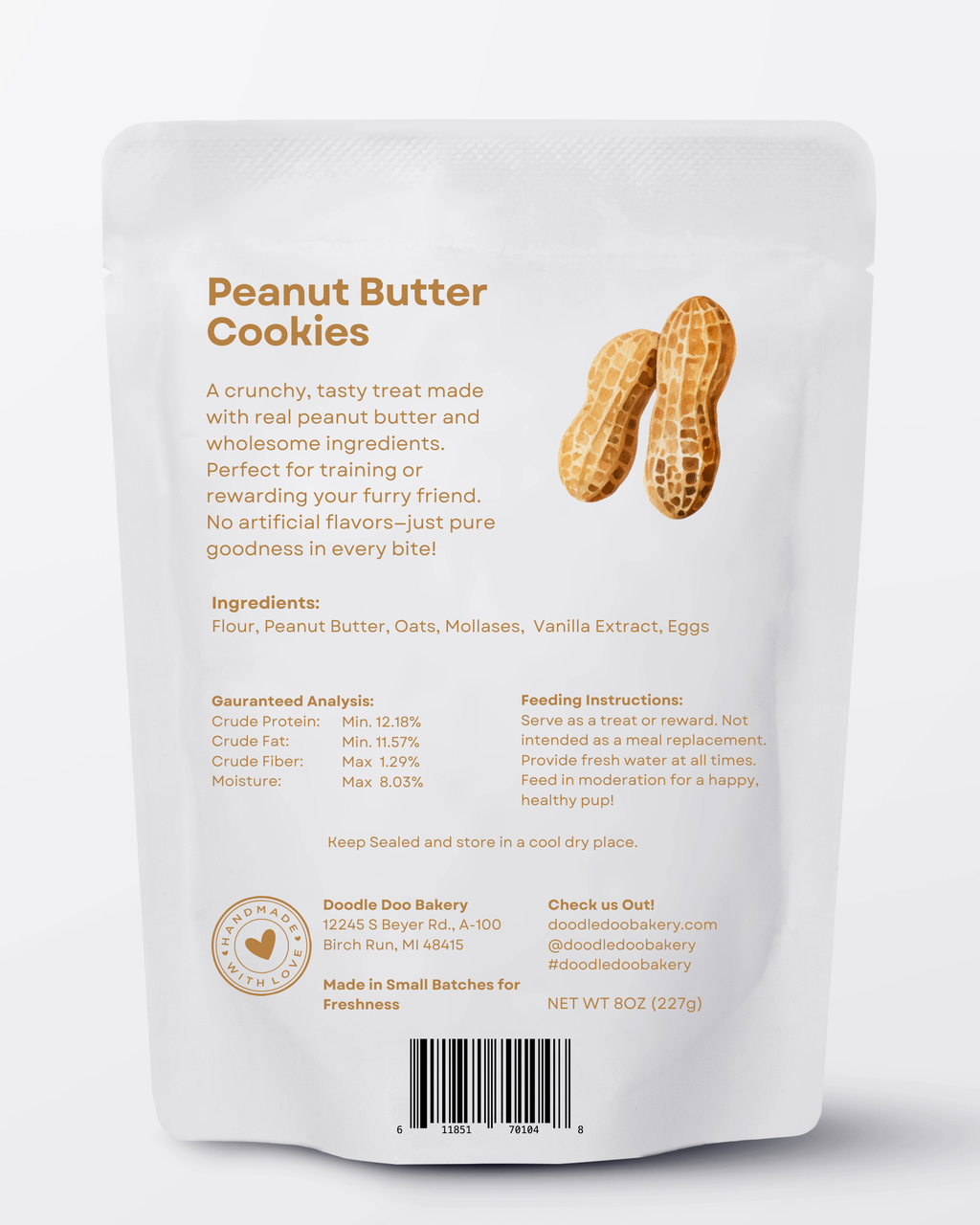Homemade Dog Treats - 🥜 Peanut Butter Cookies Treat 1/2lb - Elite Pet Collective