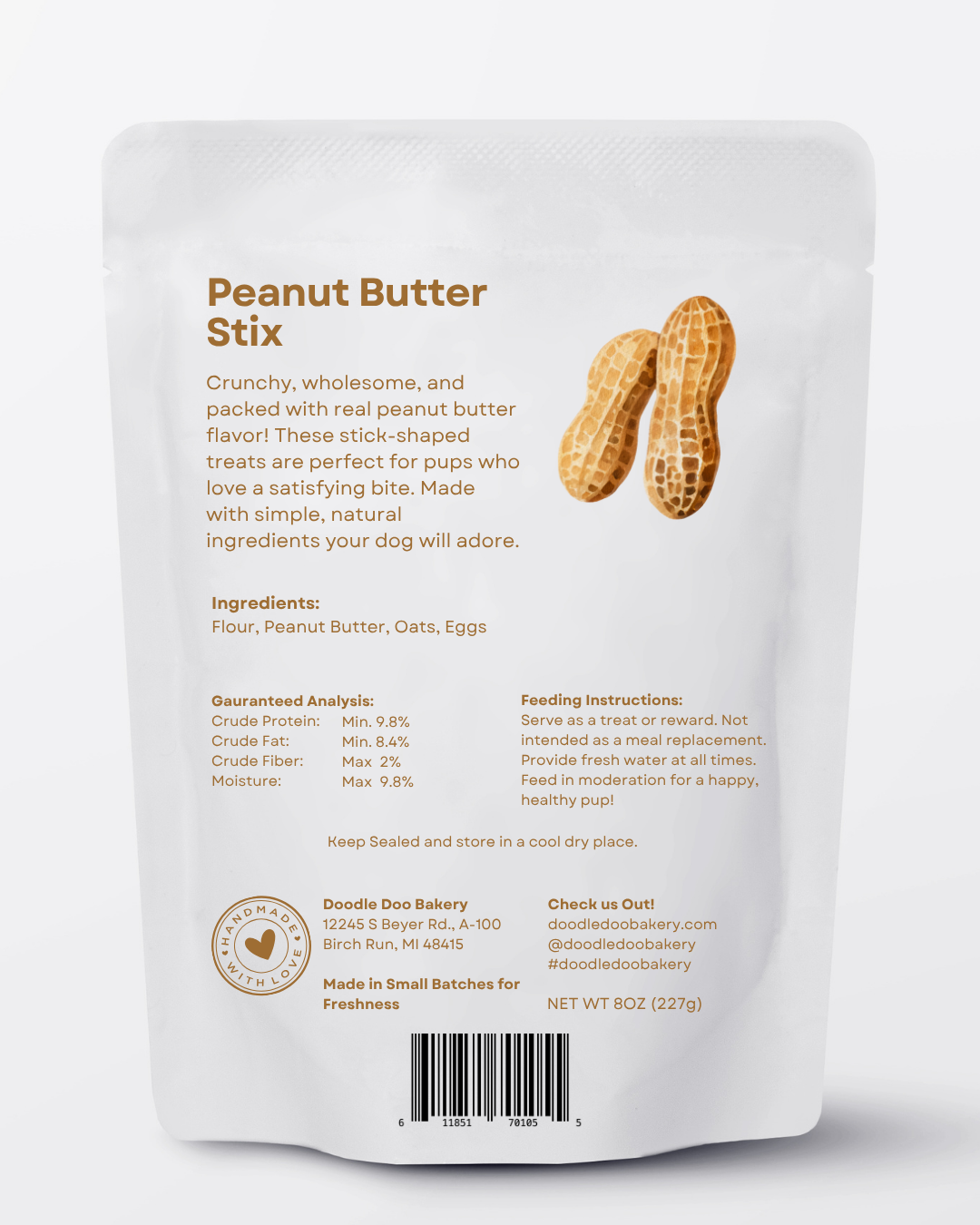 🥜 Homemade Dog Treats - Peanut Butter Stix Treat 1/2lb - Elite Pet Collective