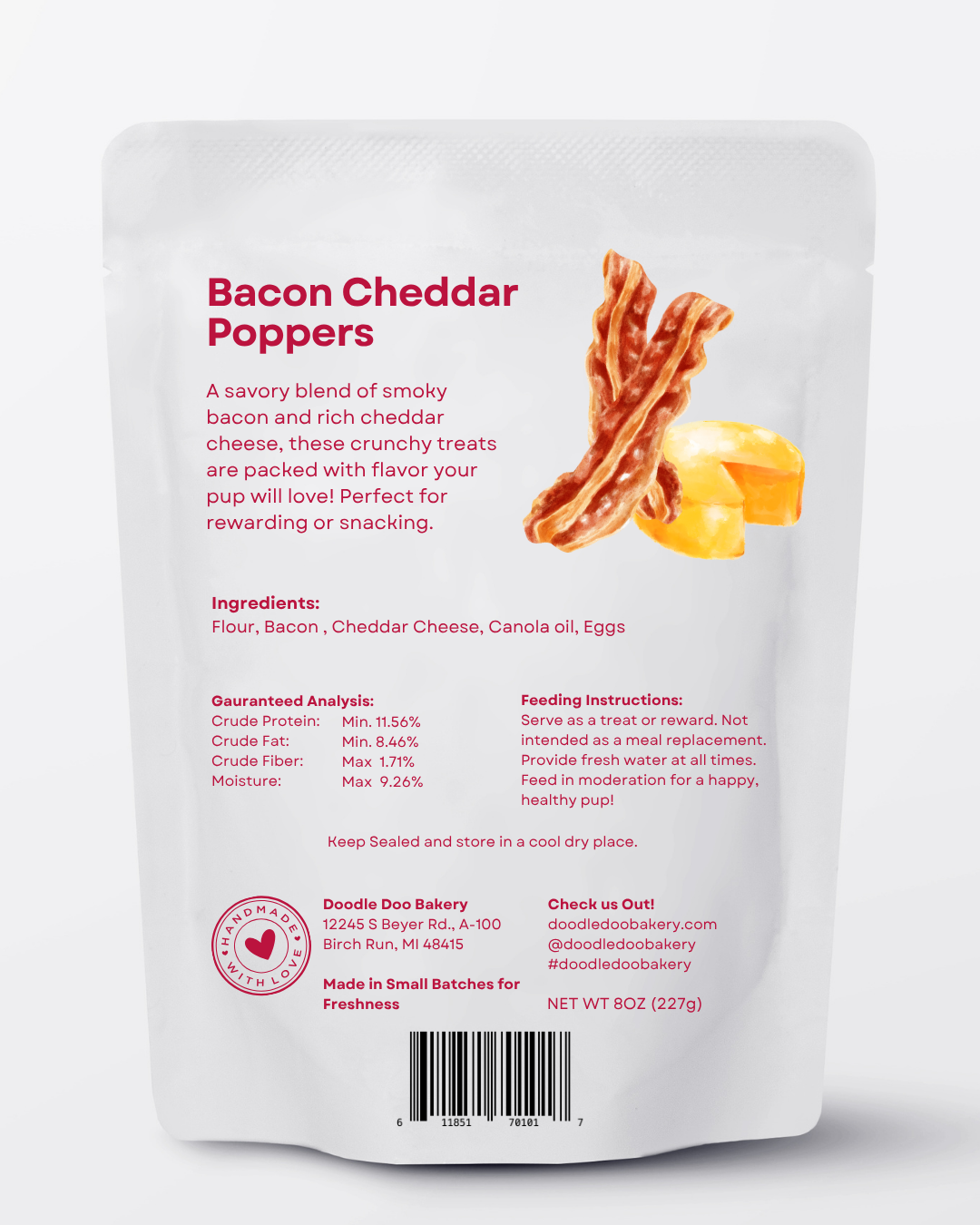 🥓 Homemade Dog Treats -  Bacon Cheddar Poppers Treat 1/2lb - Elite Pet Collective