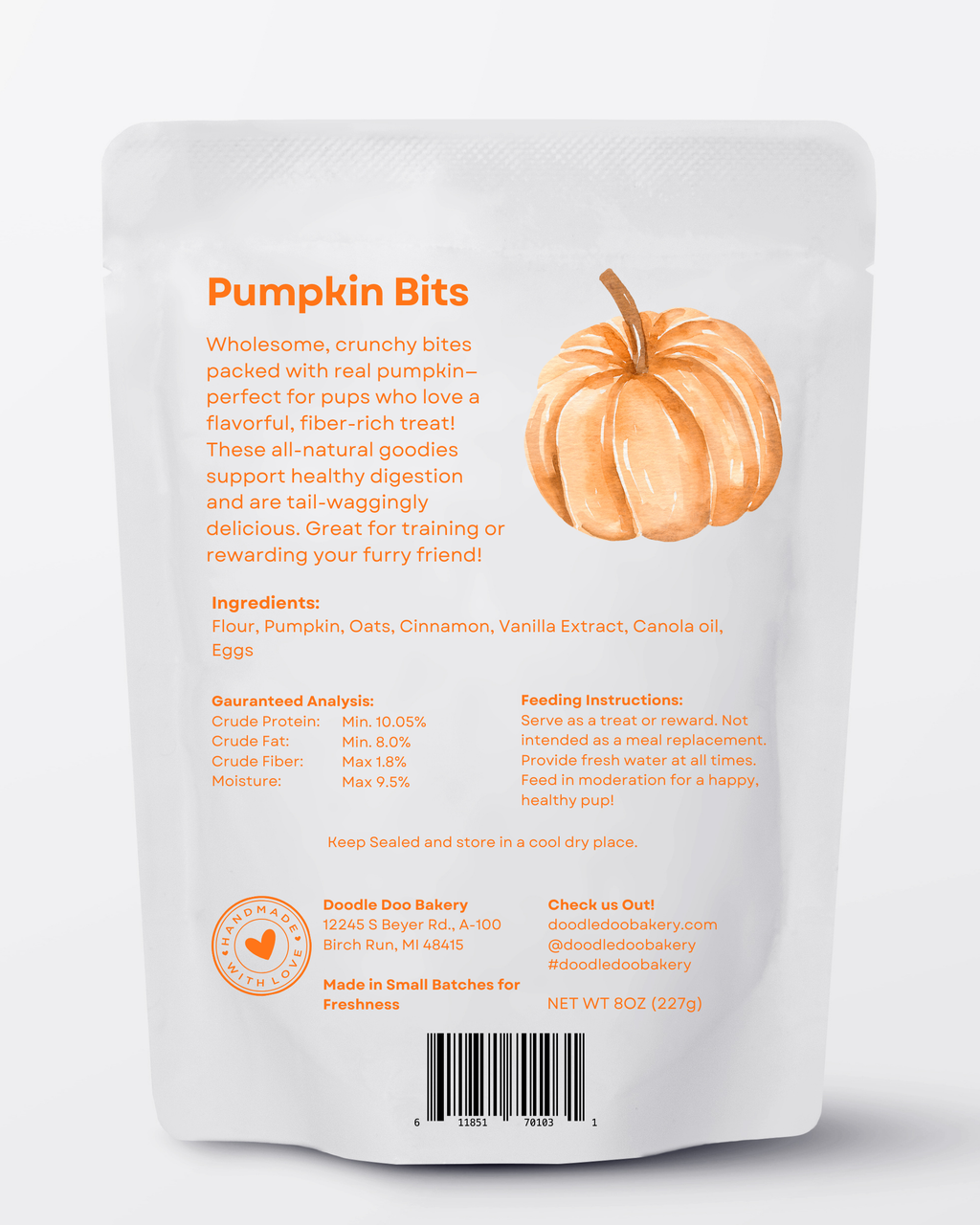 Homemade Dog Treats - 🎃 Pumpkin Bits Dog Biscuits 1/2lb - Elite Pet Collective