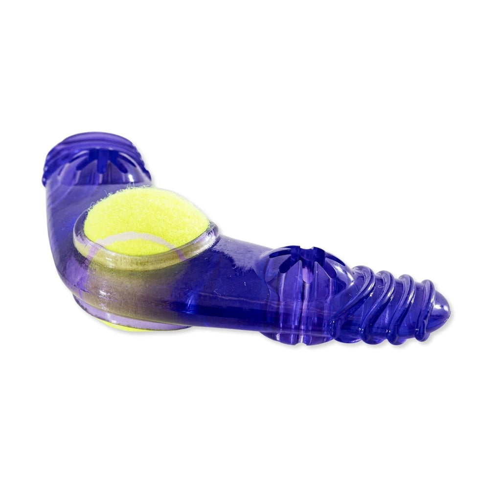 TPR Boomerang Dog Chew Toy with Removable Squeaker Tennis Ball & Treat Fill - Elite Pet Collective