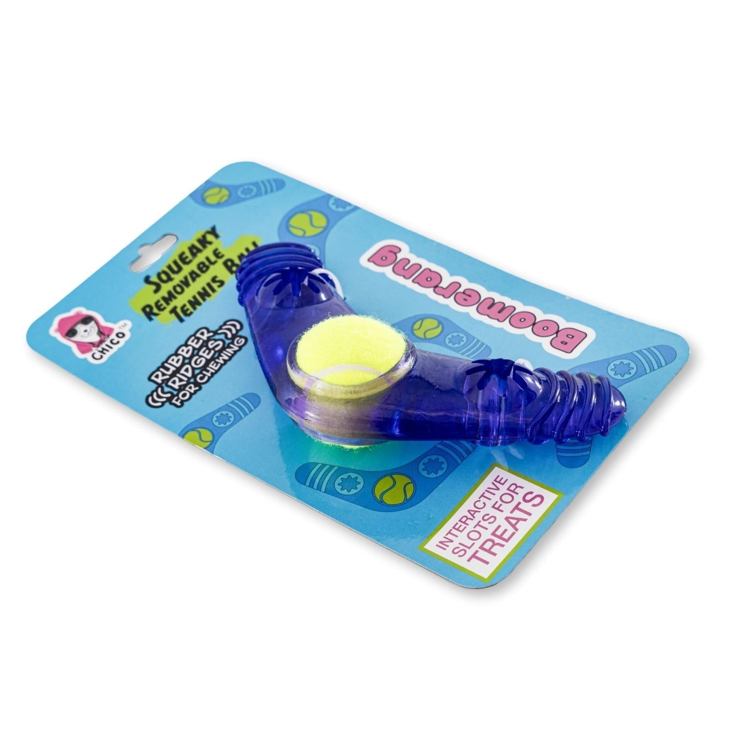 TPR Boomerang Dog Chew Toy with Removable Squeaker Tennis Ball & Treat Fill - Elite Pet Collective