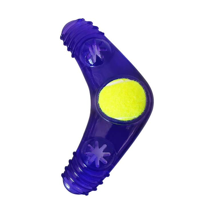 TPR Boomerang Dog Chew Toy with Removable Squeaker Tennis Ball & Treat Fill - Elite Pet Collective