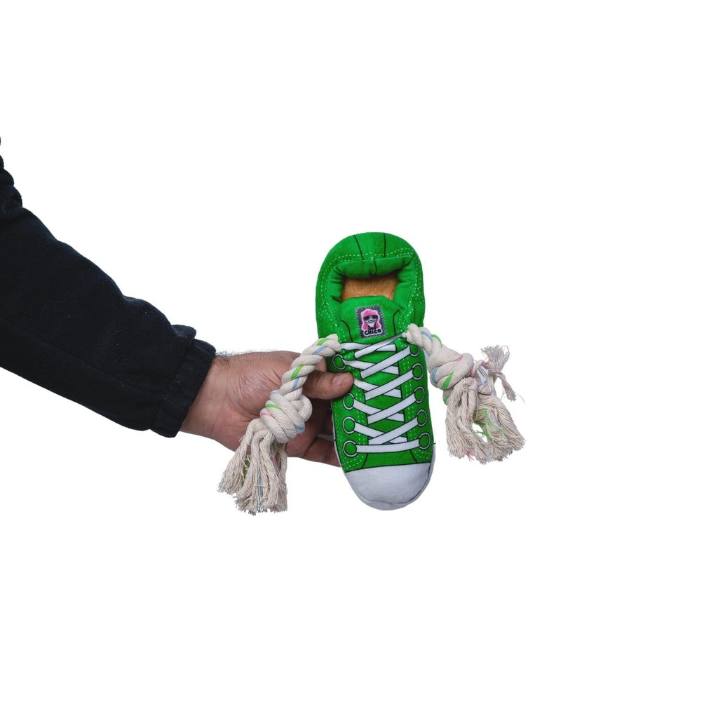 Squeaky Comfort Plush Sneaker Dog Toy – with Treat Compartment, Safe & Durable – Green - Elite Pet Collective