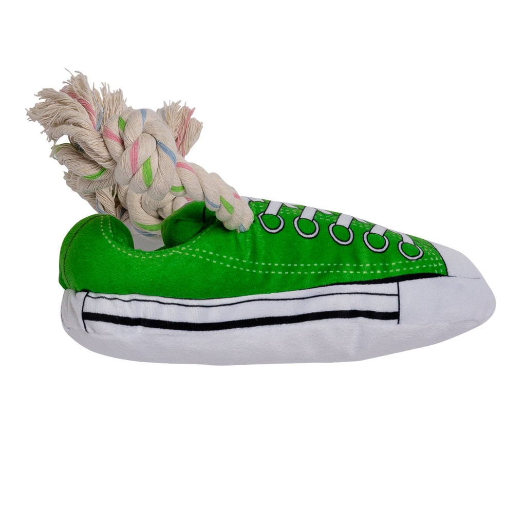 Squeaky Comfort Plush Sneaker Dog Toy – with Treat Compartment, Safe & Durable – Green - Elite Pet Collective