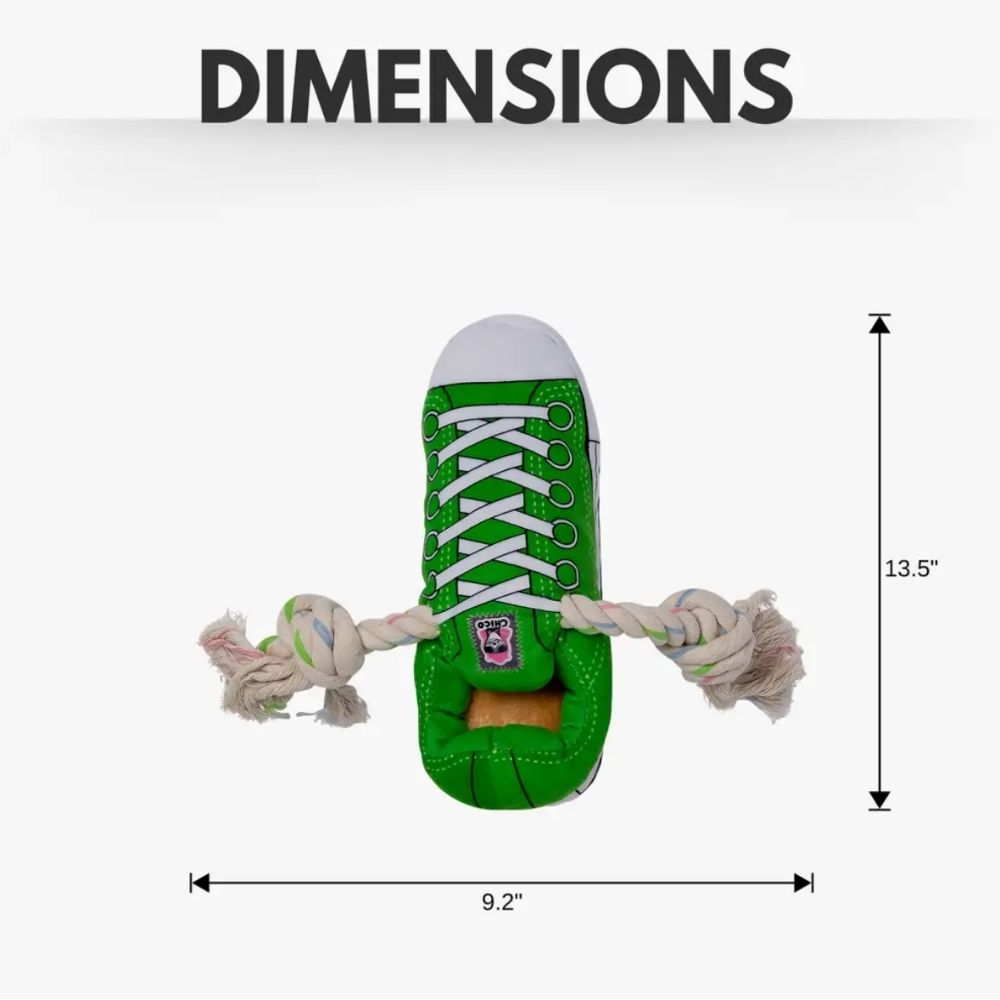 Squeaky Comfort Plush Sneaker Dog Toy – with Treat Compartment, Safe & Durable – Green - Elite Pet Collective