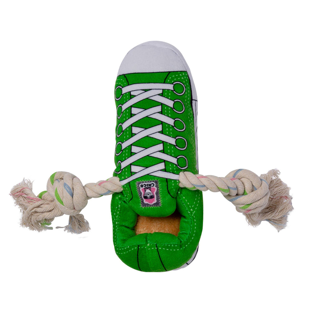 Squeaky Comfort Plush Sneaker Dog Toy – with Treat Compartment, Safe & Durable – Green - Elite Pet Collective