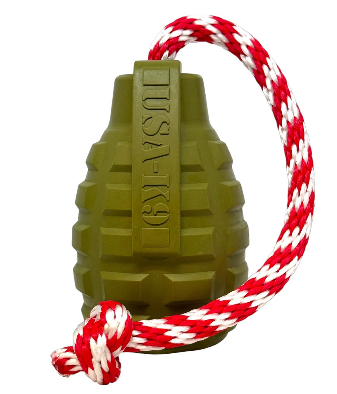 USA-K9 Grenade Shaped Rubber Dog Toy - Chew, Treat Dispenser & Tug Toy | USA - Army Green - Elite Pet Collective