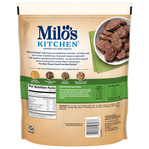 Milo's Kitchen Tender Beef Sausage Slices With Rice Dog Treats - Elite Pet Collective