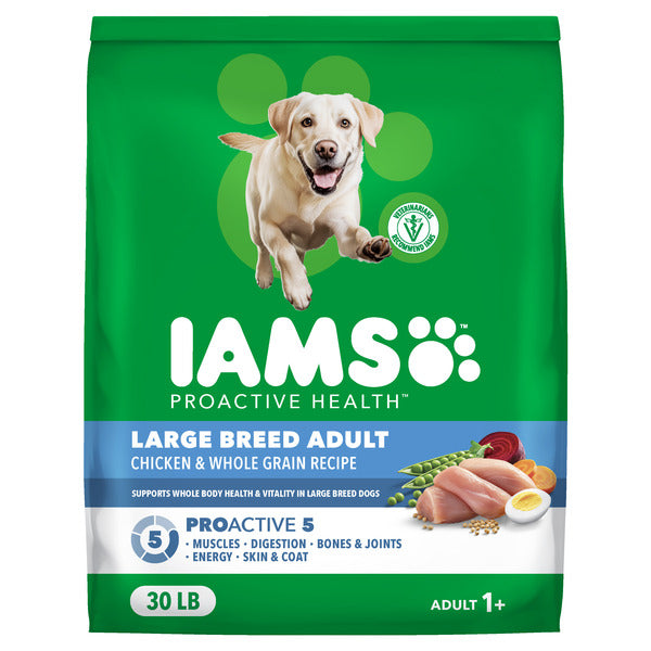 IAMS Proactive Health Large Breed Adult Dry Dog Food Chicken & Whole Grain Recipe, 30 lb. Bag - Elite Pet Collective