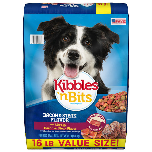 Kibbles 'n Bits Savory Bacon & Steak Flavor Dry Dog Food, 16 lb. Bag - Elite Pet Collective
