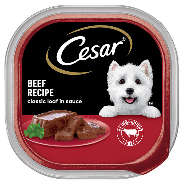 Cesar Loaf in Sauce Adult Wet Dog Food Beef Recipe, 3.5 oz. Tray - Elite Pet Collective