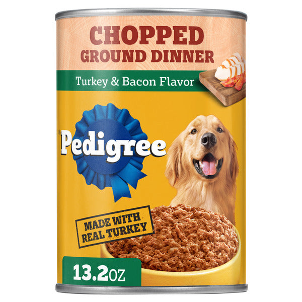 Pedigree Chopped Ground Dinner Adult Soft Wet Dog Food Turkey & Bacon Flavor, (12) 13.2 oz. Cans - Elite Pet Collective