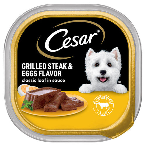 Cesar Loaf in Sauce Adult Wet Dog Food Grilled Steak & Eggs Flavor, 3.5 oz. Tray - Elite Pet Collective