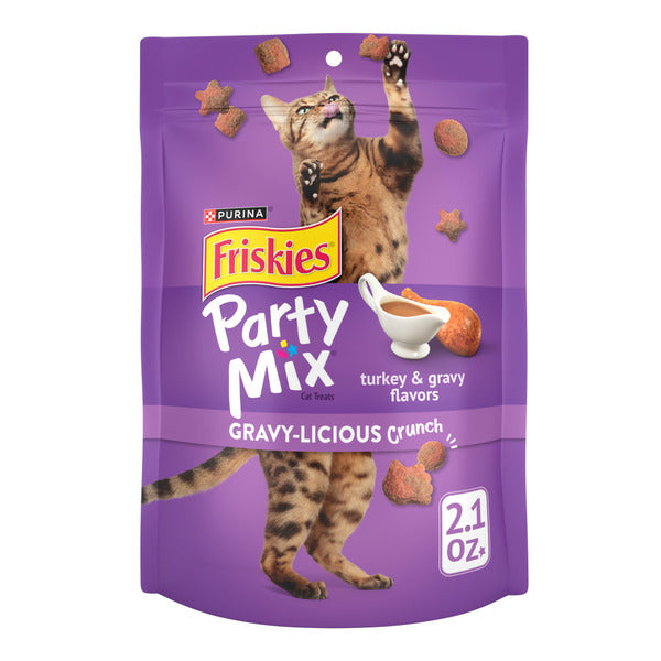 Purina Friskies Cat Treats, Party Mix Gravy-licious Crunch Turkey and Gravy Flavors