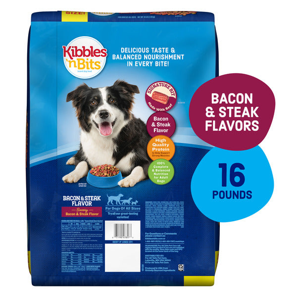Kibbles 'n Bits Savory Bacon & Steak Flavor Dry Dog Food, 16 lb. Bag - Elite Pet Collective