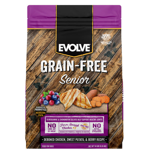 EVOLVE Grain Free Senior Dog Food, Chicken, Sweet Potato and Berries - Elite Pet Collective