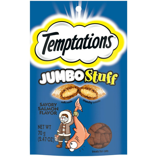 TEMPTATIONS Jumbo Stuff Crunchy and Soft Cat Treats Savory Salmon Flavor - Elite Pet Collective