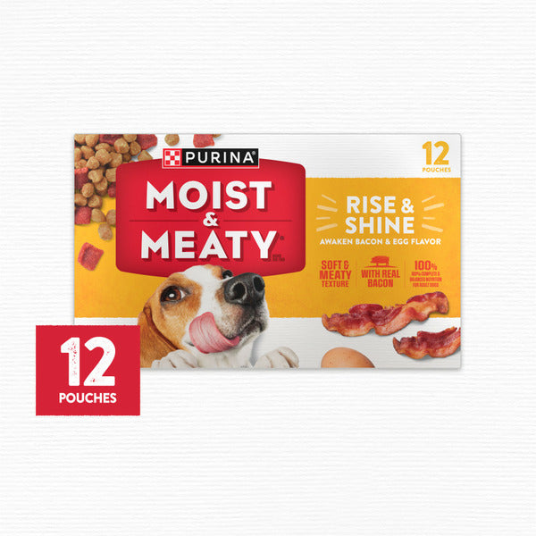 Purina Moist & Meaty Rise and Shine Awaken Bacon and Egg Flavor Soft Dog Food Pouches - Elite Pet Collective