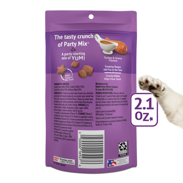 Purina Friskies Cat Treats, Party Mix Gravy-licious Crunch Turkey and Gravy Flavors