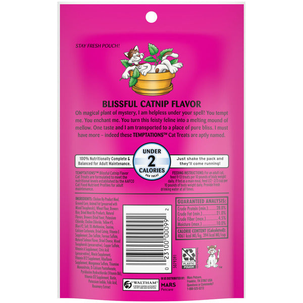 TEMPTATIONS Classic Crunchy and Soft Cat Treats Blissful Catnip Flavor - Elite Pet Collective