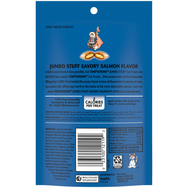 TEMPTATIONS Jumbo Stuff Crunchy and Soft Cat Treats Savory Salmon Flavor - Elite Pet Collective