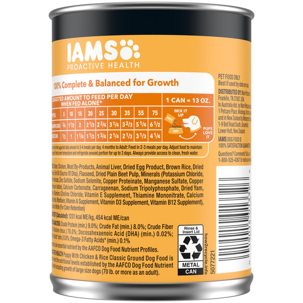IAMS Proactive Health Puppy Wet Dog Food Classic Ground with Chicken and Rice - Elite Pet Collective
