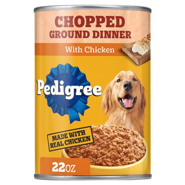 Pedigree Chopped Ground Dinner Adult Soft Wet Dog Food With Chicken, (12) 22 oz. Cans - Elite Pet Collective