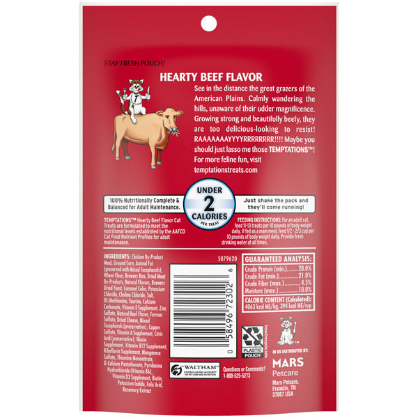 TEMPTATIONS Classic Crunchy and Soft Cat Treats, Hearty Beef Flavor - Elite Pet Collective