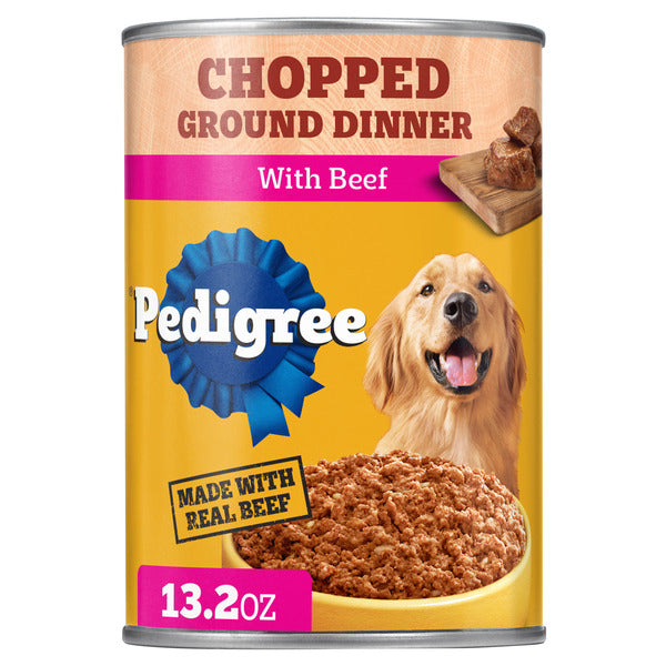 Pedigree Chopped Ground Dinner Adult Soft Wet Dog Food With Beef, (12) 13.2 oz. Cans - Elite Pet Collective