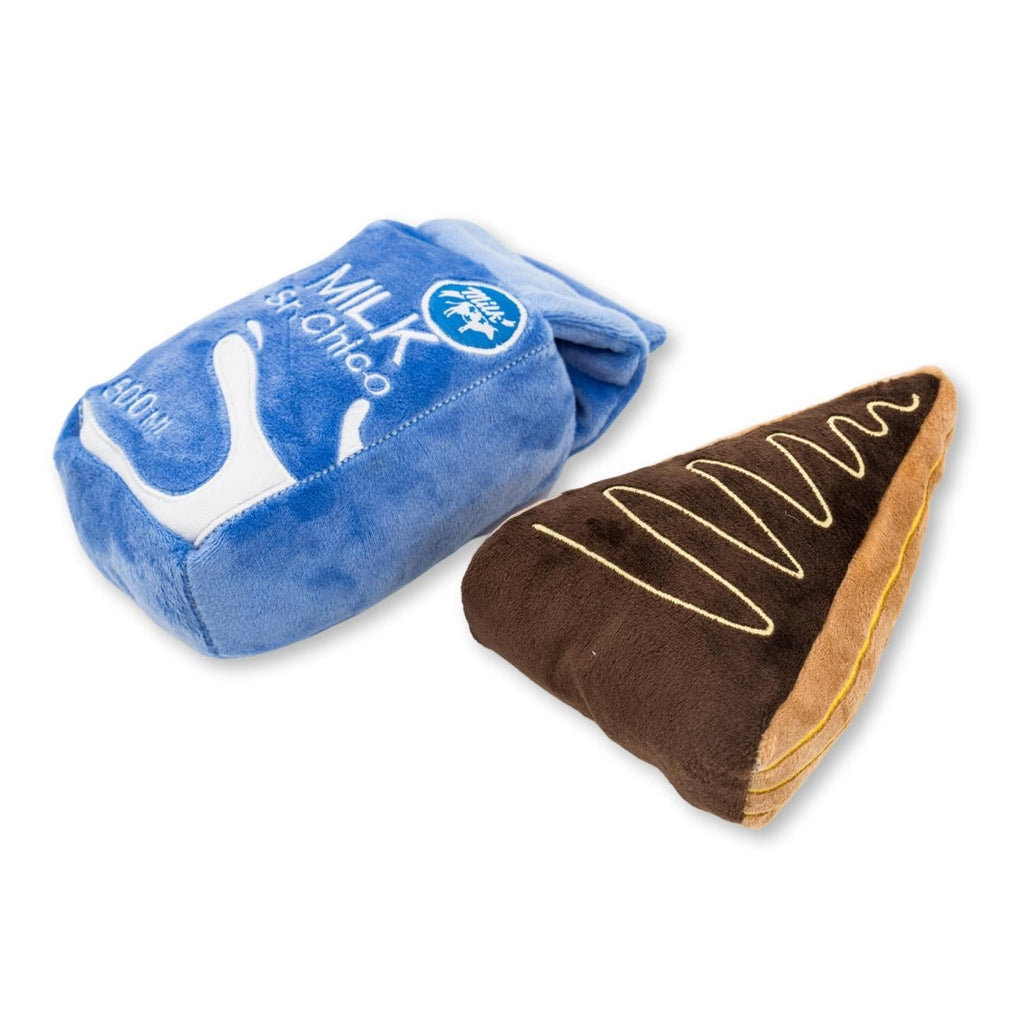 Cake Slice & Milk Midnight Snack Plush Dog Toy Gift Set – with Squeaker & Crinkle Paper - Elite Pet Collective