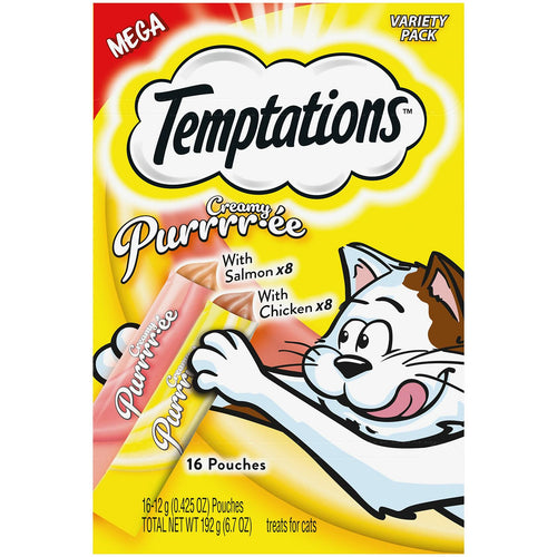 BestBy12/26 Temptations Creamy Puree Cat Treats Chicken & Salmon 16 Pouches - Elite Pet Collective
