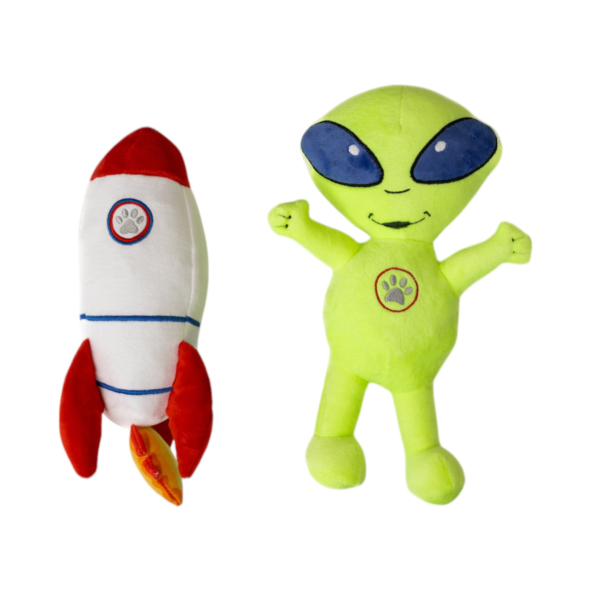 Space Alien & Rocket Plush Dog Toy Gift Set – with Squeaker & Crinkle Paper for Fun Play - Elite Pet Collective
