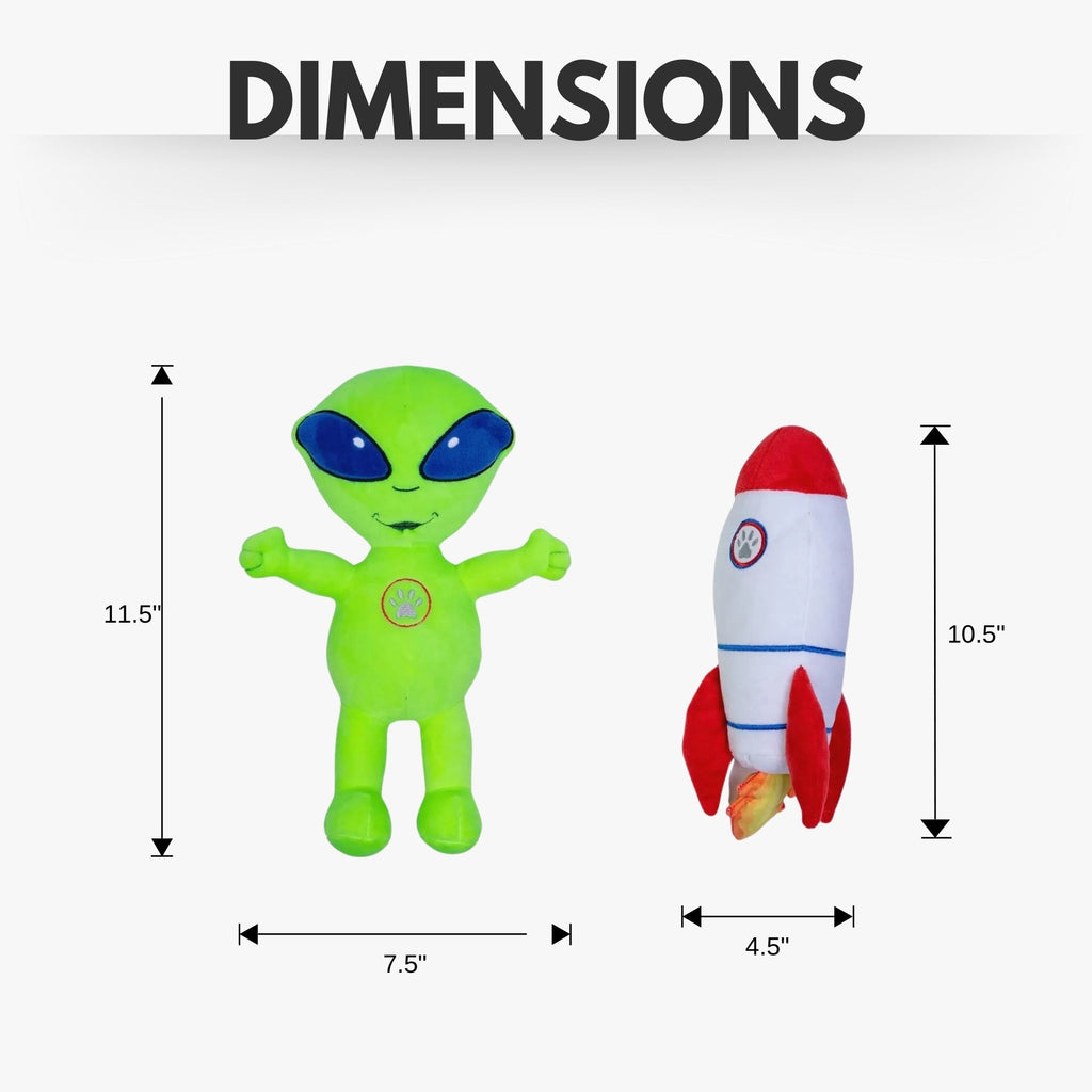 Space Alien & Rocket Plush Dog Toy Gift Set – with Squeaker & Crinkle Paper for Fun Play - Elite Pet Collective