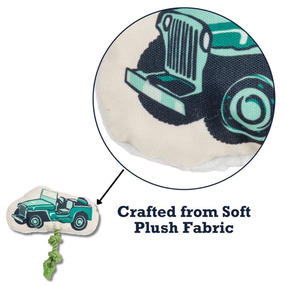 Country Living Retro Army Jeep with Squeaker & Crinkle Paper Plush Dog Toy - Elite Pet Collective