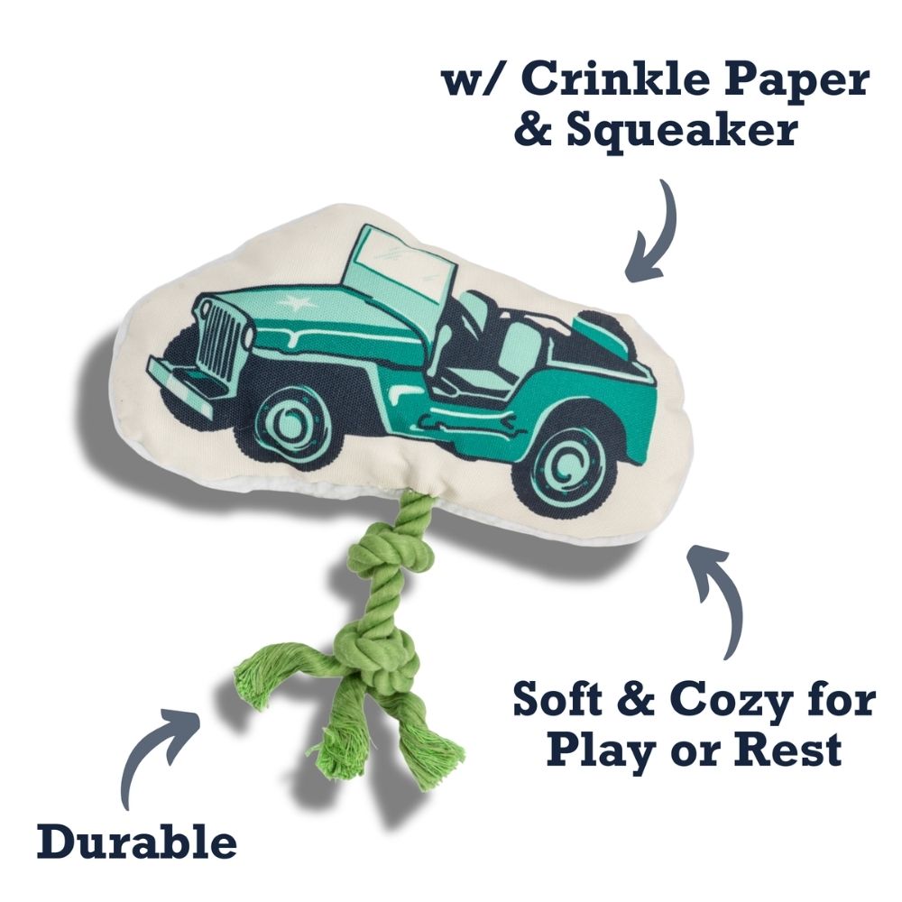 Country Living Retro Army Jeep with Squeaker & Crinkle Paper Plush Dog Toy - Elite Pet Collective