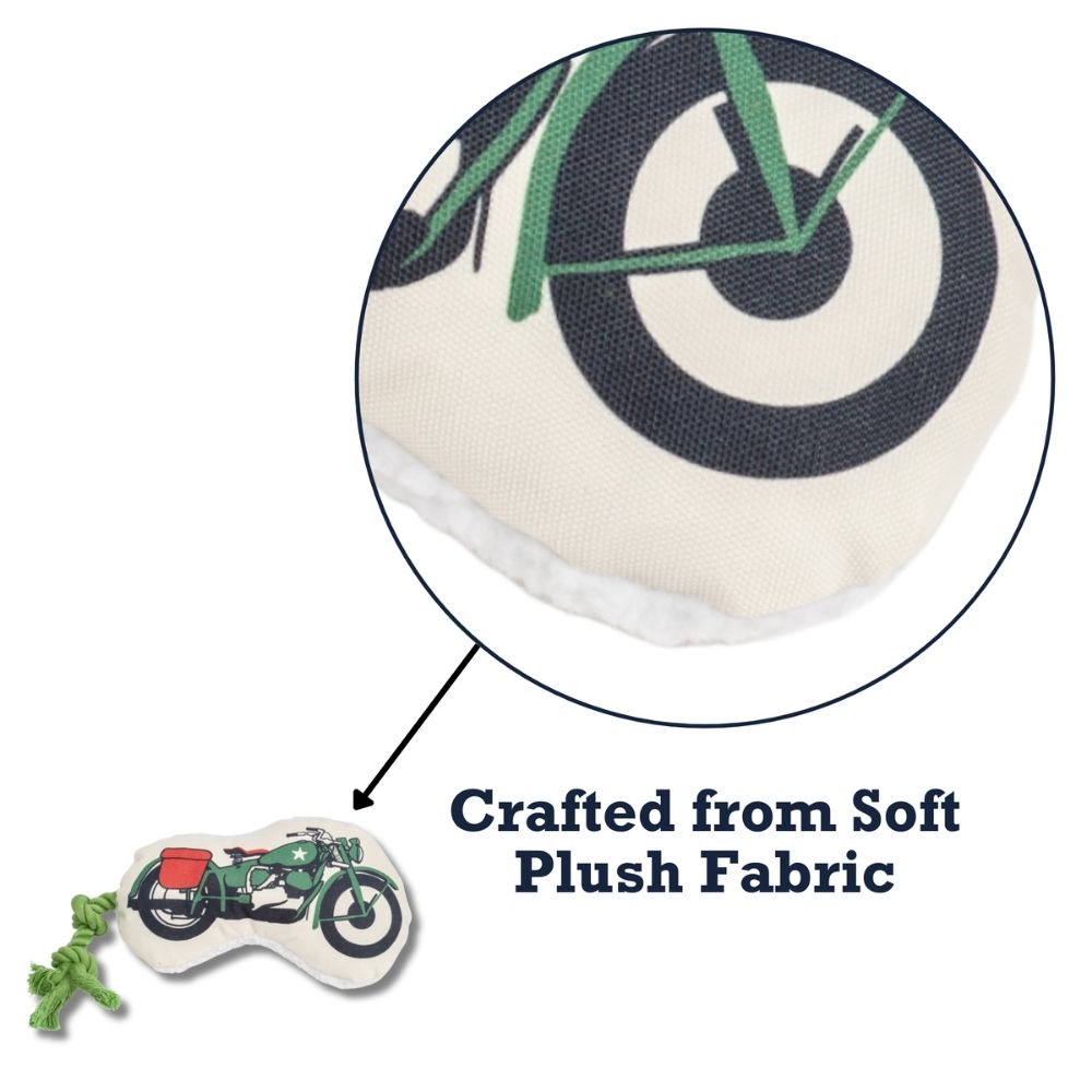 Country Living Retro Army Motorcycle with Squeaker & Crinkle Paper Plush Dog Toy - Elite Pet Collective