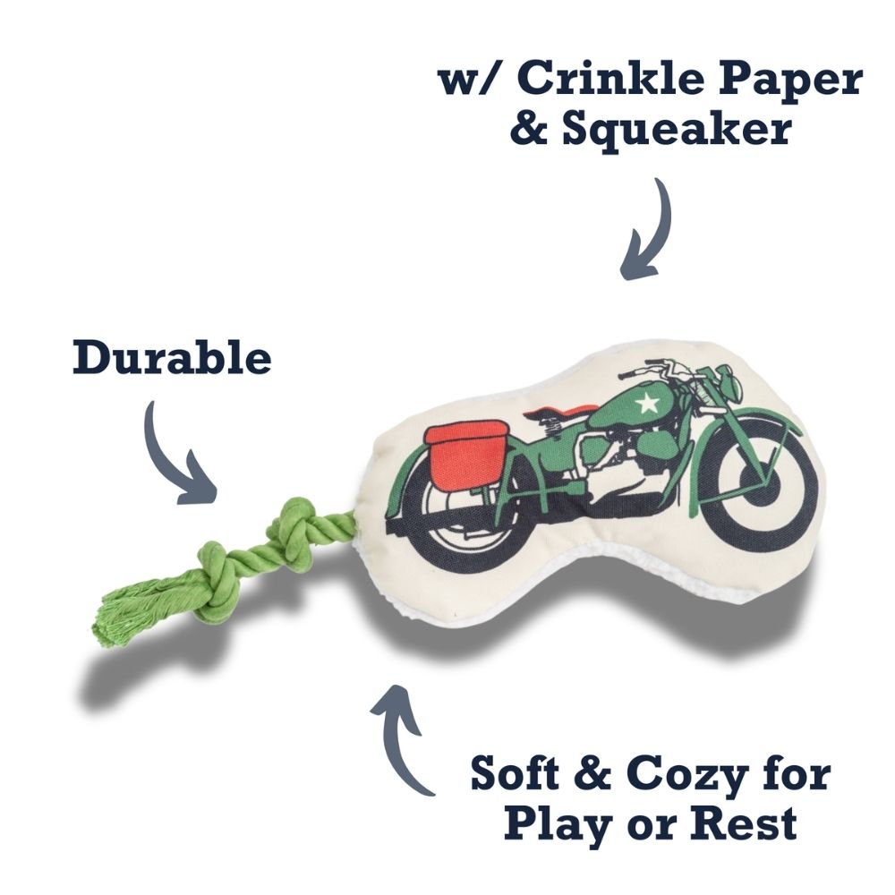 Country Living Retro Army Motorcycle with Squeaker & Crinkle Paper Plush Dog Toy - Elite Pet Collective