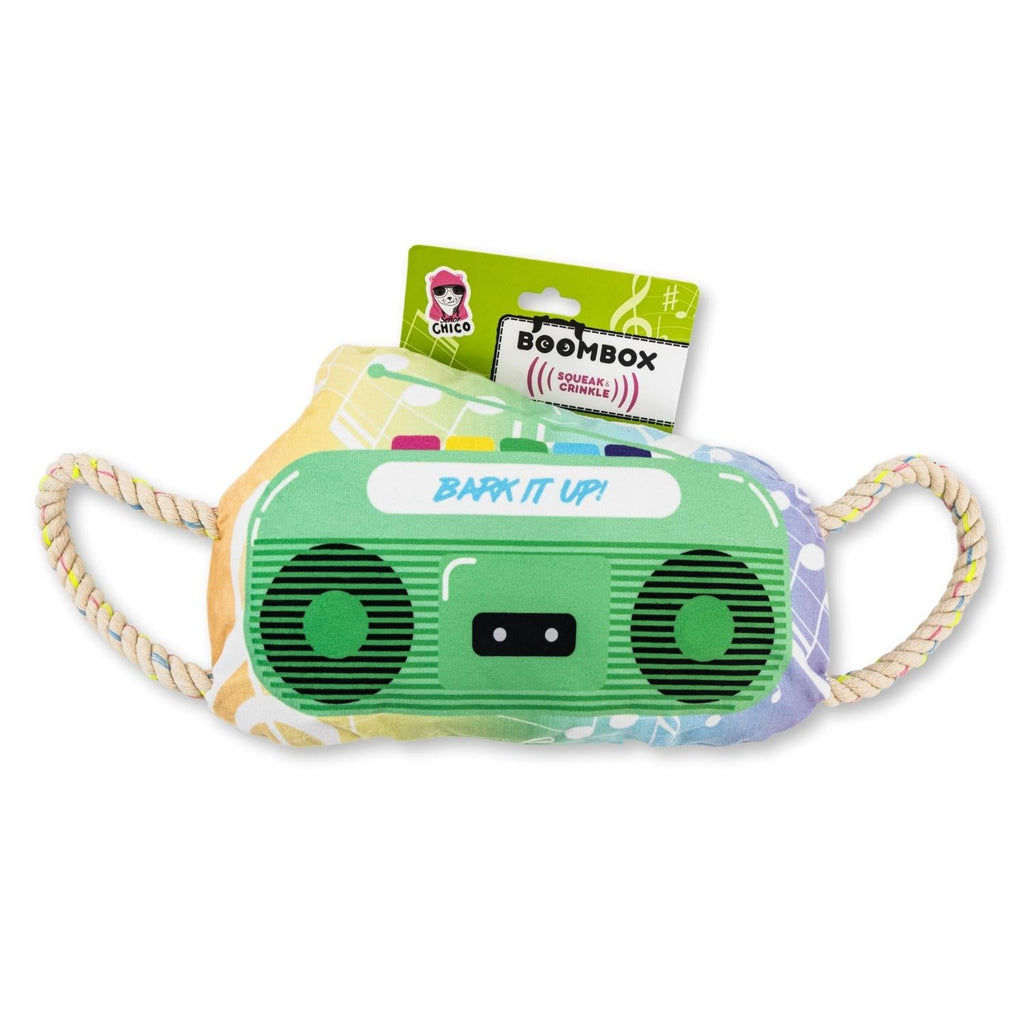 Retro Boombox Plush Dog Toy – with Squeaker & Crinkle Paper for Fun Play - Elite Pet Collective
