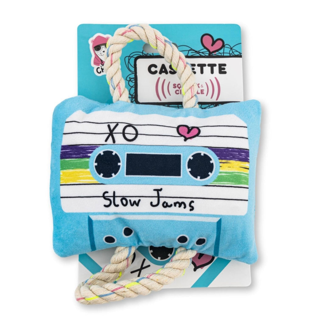 Retro Cassette Tape Plush Dog Toy – with Squeaker & Crinkle Paper for Fun Play - Elite Pet Collective