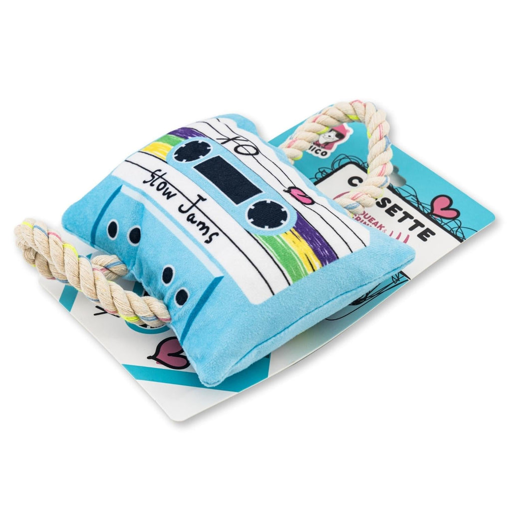Retro Cassette Tape Plush Dog Toy – with Squeaker & Crinkle Paper for Fun Play - Elite Pet Collective