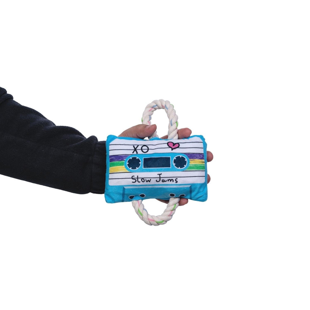 Retro Cassette Tape Plush Dog Toy – with Squeaker & Crinkle Paper for Fun Play - Elite Pet Collective