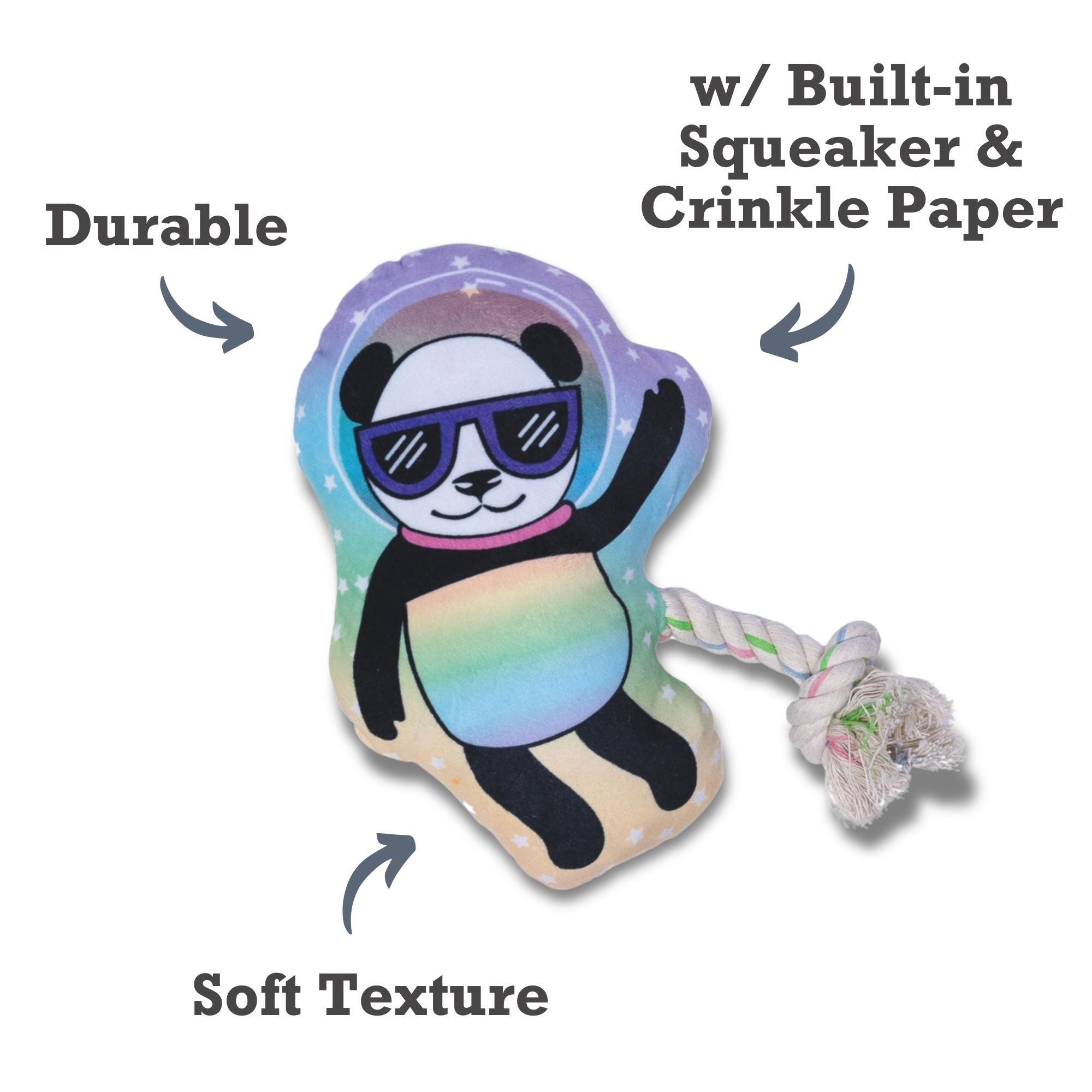 Space Panda Plush Dog Toy – with Squeaker & Crinkle Paper for Fun Play - Elite Pet Collective