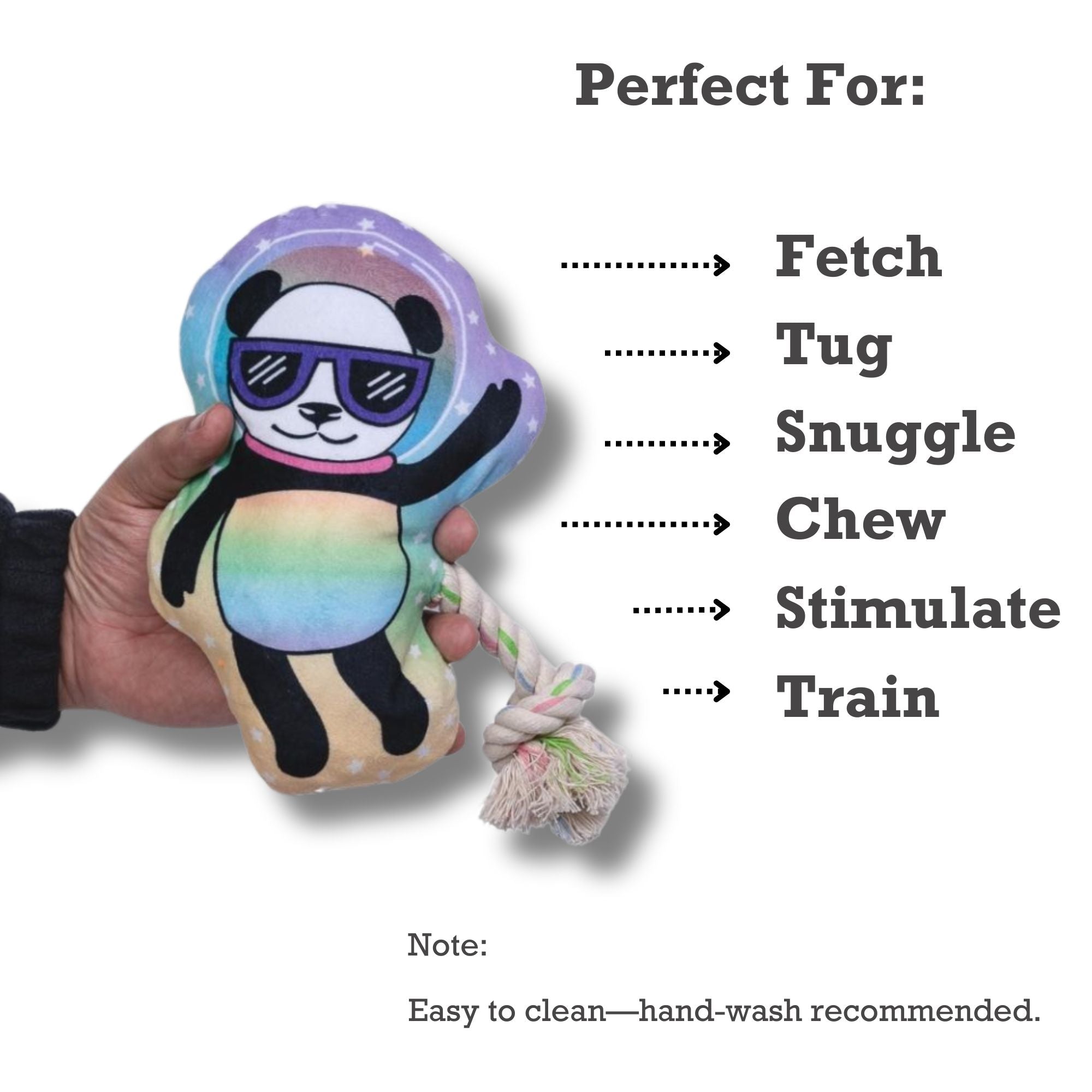 Space Panda Plush Dog Toy – with Squeaker & Crinkle Paper for Fun Play - Elite Pet Collective