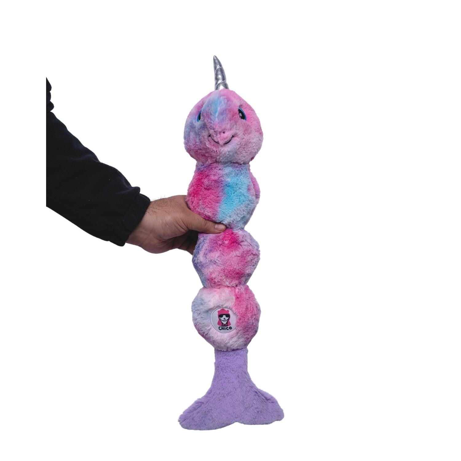 Tie Dye Skinny Narwhal Magical Creature Plush Dog Toy – with Squeaker & Crinkle Paper for Fun Play - Elite Pet Collective